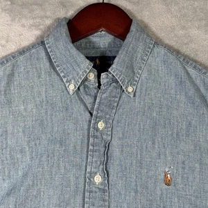 Ralph Lauren Shirt Mens Small Denim Blue Button Down Chambray Slim Fit Pony Logo - Picture 1 of 8