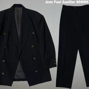 Vintage 1990's Jean Paul Gaultier Homme Double Breasted Suit Set Up Size L Black - Picture 1 of 9