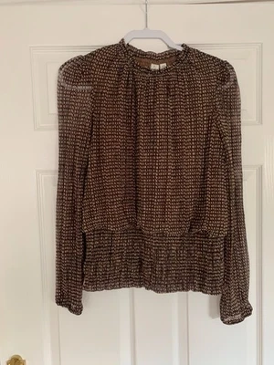 JOIE BROWN MIX LONG SLEEVED SPARKLE TOP SHIRRED WAISTBAND UK 10 - Image 1 of 4