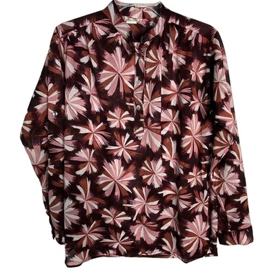 Vintage 70s Blouse Women’s M Black Pink Popover Button Jon Woods - Image 1 of 4