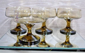 Vintage Libbey Tawny Smoke Champagne Coupe Set Of 4 MCM Barware Sherbet Dessert - Picture 1 of 6