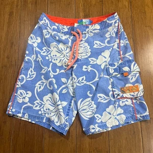 Vintage Roxy Quiksilver Shorts Womens Size 7 Blue White Floral Print Board Swim - Picture 1 of 9