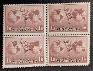 1937 Australia Blk 4X1/6- Dl Claret Hermes Stamps Thick Paper MCCAWMK MUH Ct$100 - Picture 1 of 2