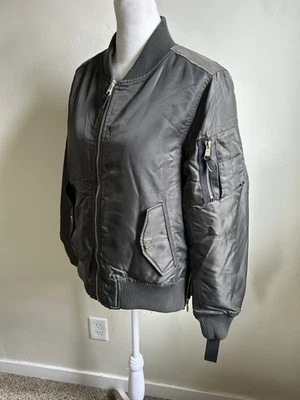 Steve Madden Chaqueta Bombardero Satinada Mujer S Verde Ejército Cremallera Lateral Militar Y2K Nueva Foto 1 de 4