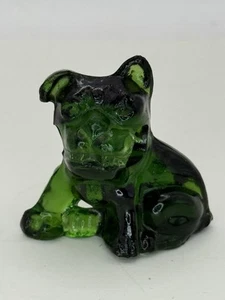 Vintage CAMBRIDGE GLASS Miniature Green Bulldog Dog Figurine Pencil Holder - Picture 1 of 21