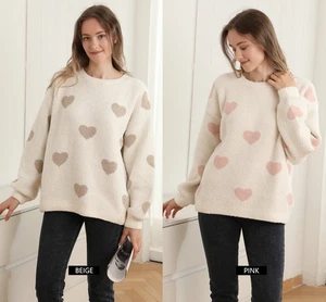 ComfyLuxe Heart Pattern Pullover Lounge Sweater - Picture 1 of 13