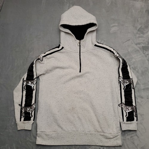 UNDERCOVER Felpa con cappuccio rosa Victorias Secret donna M grigia Bling cane paillettes raso manica 1 2 zip