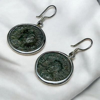 200AD 925 Sterling Silver REAL ACIENT COINS Hook Dangle Drop Earrings Gift Boxed - Image 1 of 4