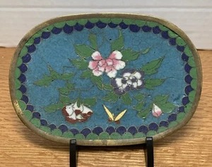 Antique Cloisonne Chinese Export Trinket Plate Coin Tray Intricate Floral Motif - Picture 1 of 11