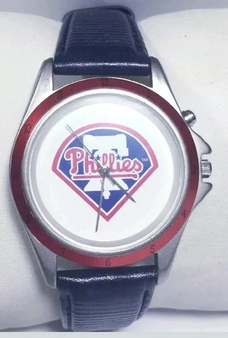 Mlb Baseball Phillies Watch Sportivi Music Blue Leather Band Silver Red Case New Cover