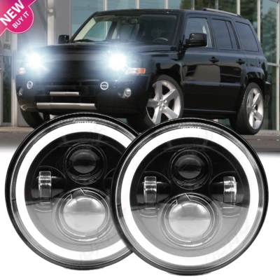 Pair 7" inch Round LED Headlights DRL Projector Light For 2008-2016 Jeep Patriot - Image 1 of 4