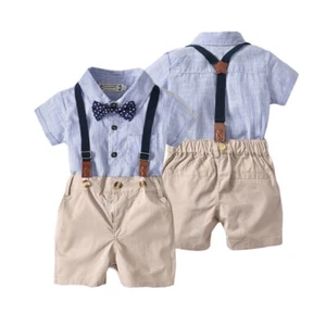 Baby Boy Formal Clothes Gentleman Shirt Suspenders Shorts Wedding Party Suits - Picture 1 of 7