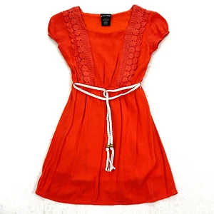 PAPER DOLL Dress Girls 8 Orange Lace Lined Pullover Elastic Waist Macrame Belt - Picture 1 of 11
