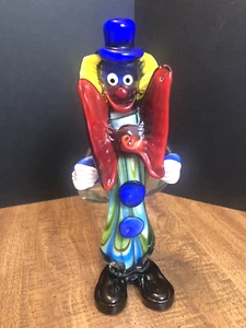 Murano Clown Figurine 11" Art Glass Colorful Handblown Top Hat Red Bow Tie - Picture 1 of 23