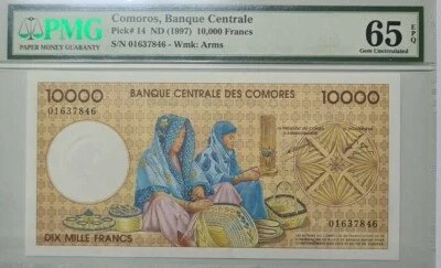 1997 COMOROS 10000 Francs PMG65 EPQ GEM UNC [P-14] - Image 1 of 4