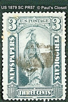 US 1879 SC PR57 3¢ NEWSPAPER STAMP BLACK & GRAY UNG SOFT PAPER P12 F/VF - Image 1 of 2