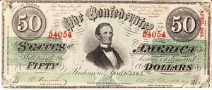 1863 Confederate $50 Note T-57 - Repeater Serial - Civil War - Bild 1 von 2