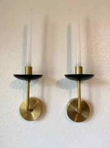 Applique da parete ottone portacandele oro e nero vintage antico nautico set di 2 - Foto 1 di 4