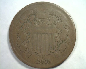 1865 PLAIN 5 TWO CENT PIECE VERY GOOD VG NICE ORIGINAL COIN FROM BOBS COINS - Picture 1 of 2