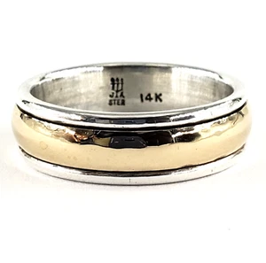 JAMES AVERY 14k Yellow Gold Sterling Silver Mens Wedding Ring Size 7.25 Two Tone - Picture 1 of 6