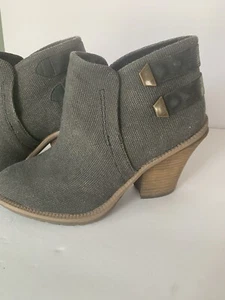 Kenneth Cole Reaction Women's 7.5 Denim Look Kit-ty Booties Canvas Leather - Picture 1 of 15