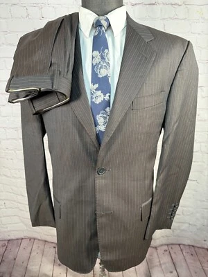 BACHRACH Mens Brown Stripe Soft ITALIAN Wool 2 Piece Suit 40S Jacket 31/29 Pant - Image 1 of 4
