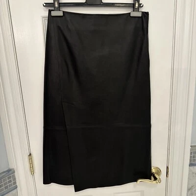 $795 Vince 女式黑色纯色开衩羊皮中裙 2 码 — 第 1/4 张图片