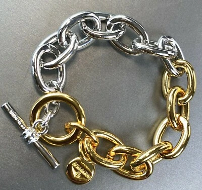 Ben-Amun Gate Link Bracelet Yellow Gold Rhodium Plt Designer Jewelry 7"  - Image 1 of 4