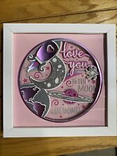 Girl Nursery Framed Wall Art "Love You to the Moon" Pink and Silver 8"x8"