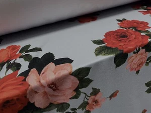 Scuba Crepe Stretch Spandex Jersey Dress Fabric, Per Metre - Roses Print - Blue - Picture 1 of 3