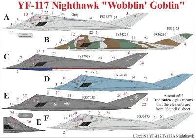UpRise Decals UR72191 - YF-117 Nighthawk "Wobblin' Goblin" with stencils 1/72 - Image 1 of 4