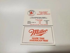 RS20 Pawtucket Red Sox 1986 Minor Baseball Pocket Schedule Home Card - Miller - Picture 1 of 2