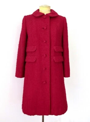 Abrigo Jackie de Lana Boucle Rojo Arándano Rockabilly Años 50 Borde de Bolsillo Pequeño? S/M Foto 1 de 4