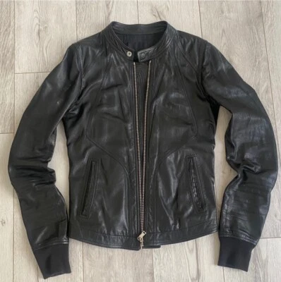 Chaqueta Archival Rick Owens Intarsia Cuero Negro Cremallera Motociclista Bombardero 46/36 S/M Foto 1 de 4