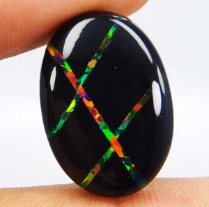 Zertifizierter 15,15 ct natürlicher australischer Schwarzfeueropal Doublet loser Edelstein - Bild 1 von 11