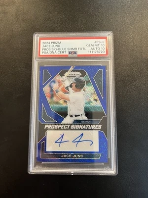 2024 Panini Prizm Blue Shimmer FOTL PSA 10 Jace Jung 8/8 PSA/DNA AUTO 10 - Image 1 of 2