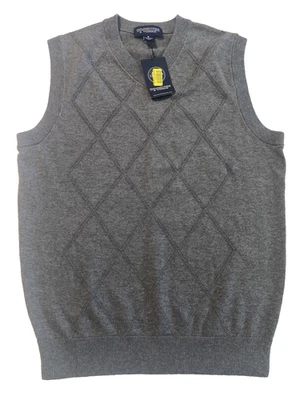 Roundtree & Yorke Men's Vest Small Golf Diamond Pattern Gray Cotton New with Tag - Image 1 of 4