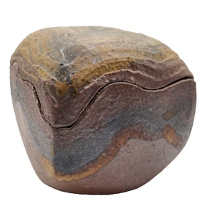 Rustic Brown Glazed Studio Art Pottery Keepsake Trinket Jewelry Box Signed  3" - Picture 1 of 10