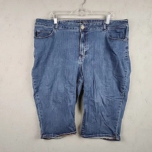 Lee Curvy Fit Shorts Womens 22w Blue Denim Plus Size Stretch Hiking Pockets Logo - Picture 1 of 11