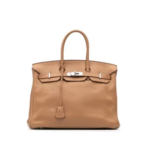 Authenticated Hermès Togo Birkin Retourne 35 Brown Light Calf Leather Handbag - Picture 1 of 11