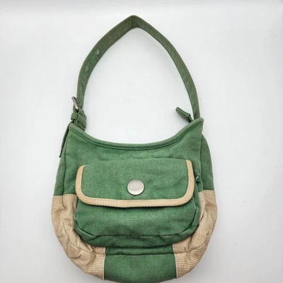 Vintage Y2K American Eagle Outfitters Canvas Purse Green Tan Corduroy Bottom - Image 1 of 4