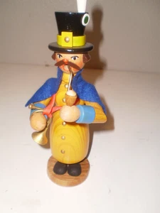 Vintage Erzgebirge Horn Player Smokey Man Incense Burner Wood 8" figure NEW - Picture 1 of 3