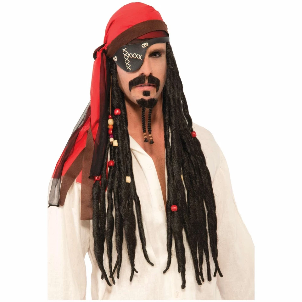 Disfraz de Capitán Bucanero Pirata Caribeño Hombre Peluca Pañuelo con Rastas Foto 1 de 1
