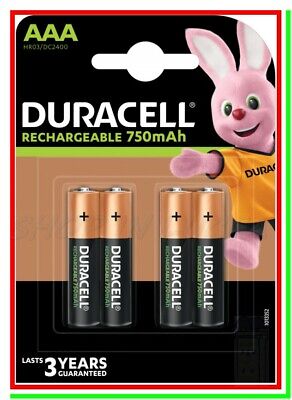 4 Pile Batterie DURACELL Ricaricabili AAA MINISTILO HR03 DC2400 NiMH 750mAh • 13.55€