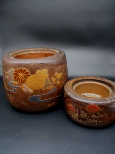 Vintage Japanese Wooden Charcoal Brazier Hibachi Flowers Pattern Tea Ceremony - Picture 1 of 21