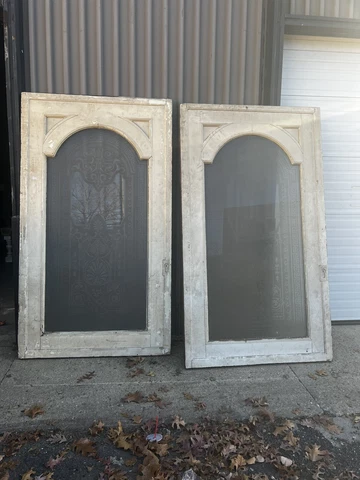 WOW Massive pair c1880 acid etched glass pocket doors 94” X 54” X 2 7/8” Cover