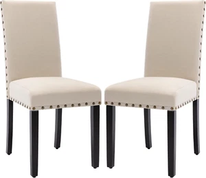 Upholstered Dining Chairs with Nailhead Trim,Set of 2 Fabric Parsons Dining Room - Picture 1 of 9