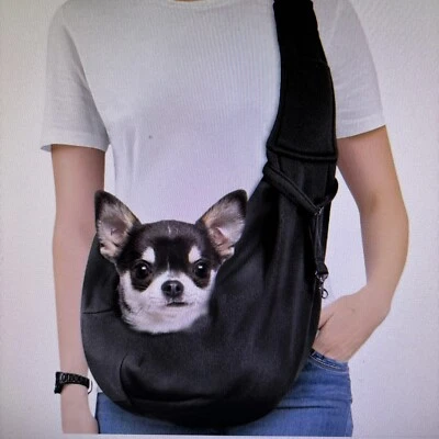 Reversible Black/Checkered Dog Sling Carrier for Small Dogs Puppy, Cats, Ferrets - Image 1 of 4