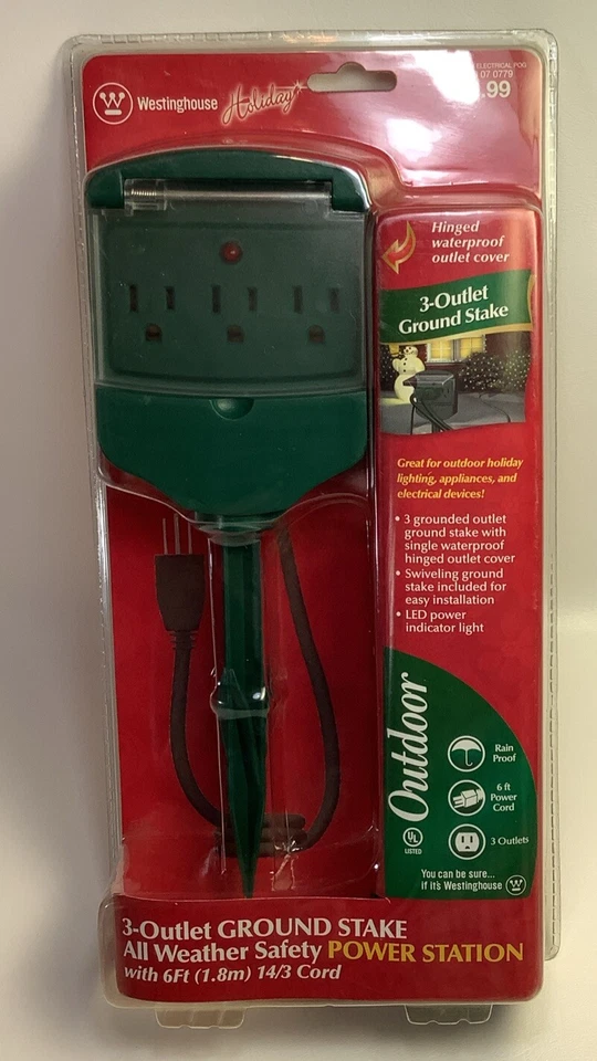 Genuine Westinghouse 6ft 3 Outlet Ground Stake All Weather Safety Power Station