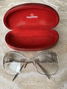 Valentino Vintage Rhinestones Clear Silver Sunglasses Shield - Picture 1 of 17